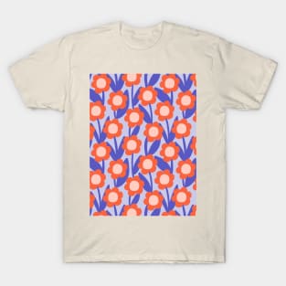 Minimal daisy flower pattern in blue and red T-Shirt